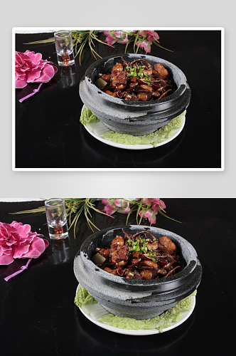 石锅茶菇鸡美食高清摄影图