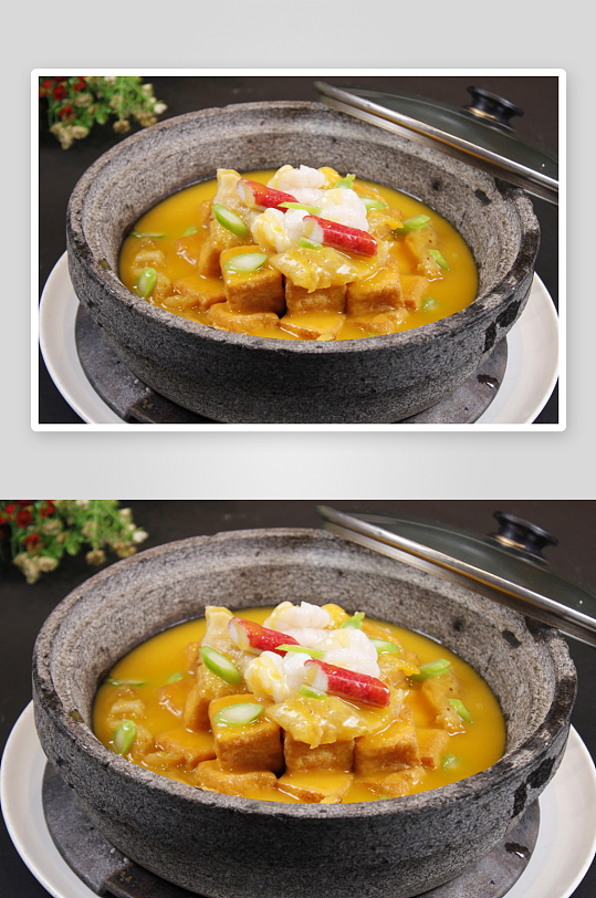 砂锅海鲜豆腐汤美食高清摄影图