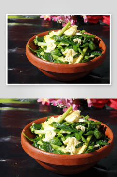 小碗蒸韭菜炒鸡蛋美食高清摄影图