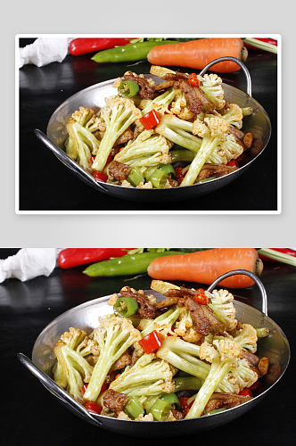 干锅有机花菜美食高清摄影图