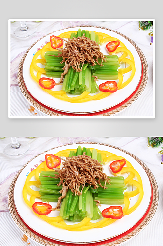 土芹菜拌肉丝高清摄影图