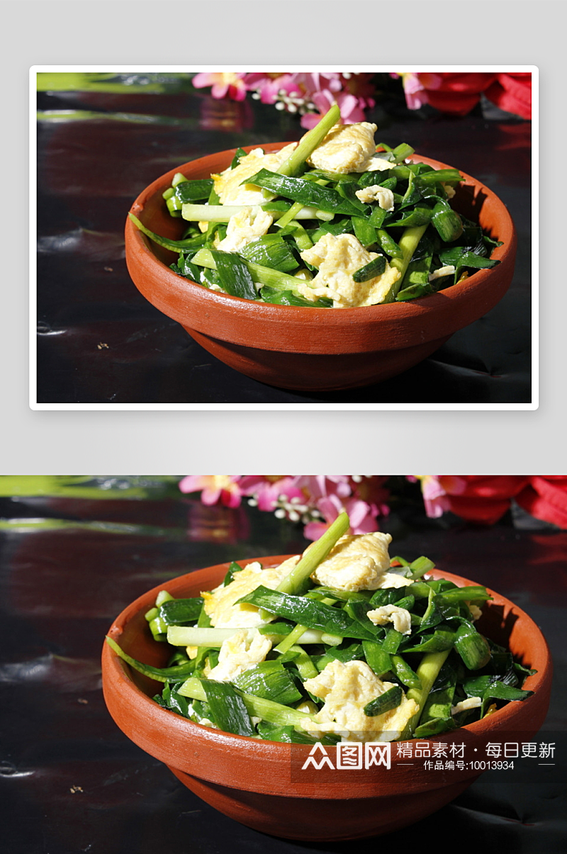 小碗蒸韭菜炒鸡蛋高清摄影图素材