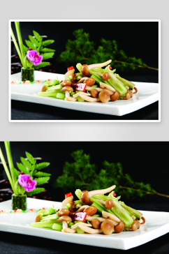 土芹炒蟹味菇3美食高清摄影图