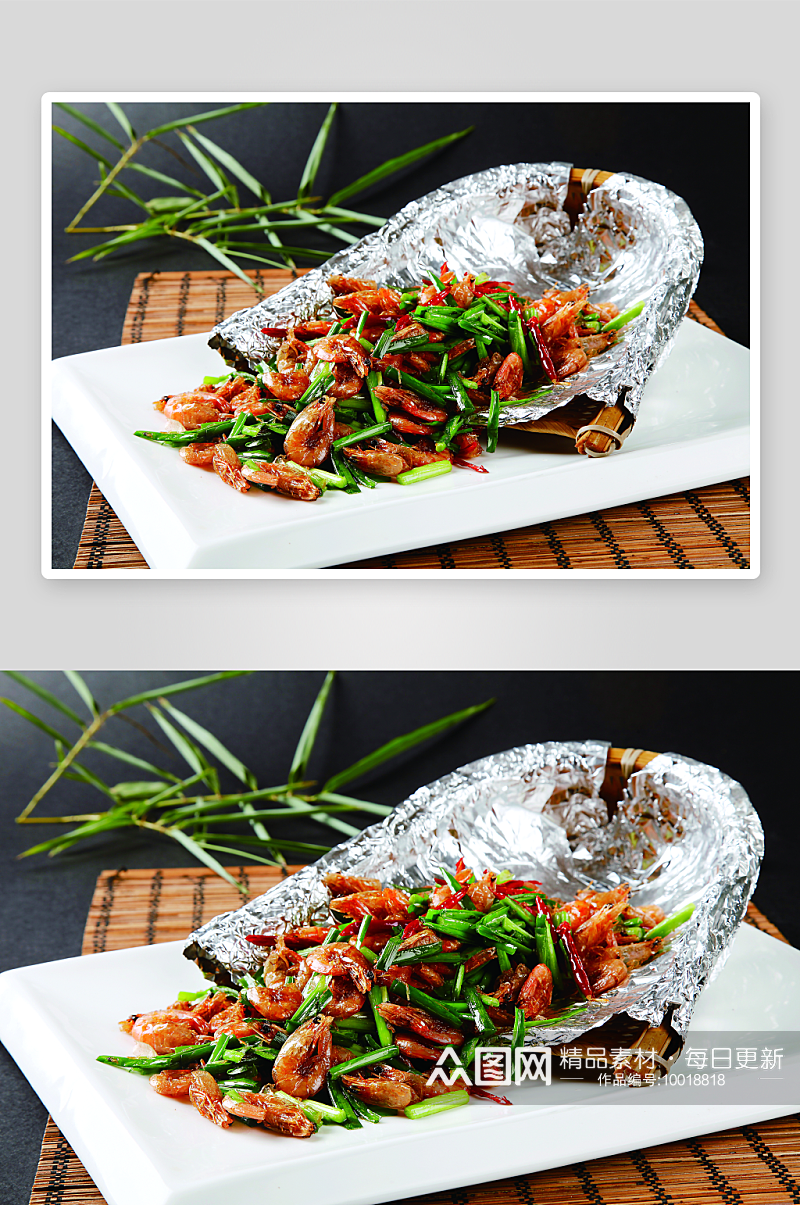 辣椒韭菜炒河虾3美食高清摄影图素材