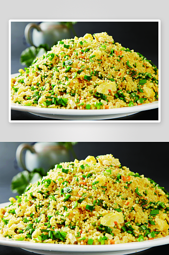 韭菜鸡蛋炒小米5美食高清摄影图