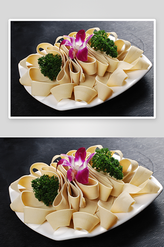 鲜豆腐皮火锅配菜摄影图