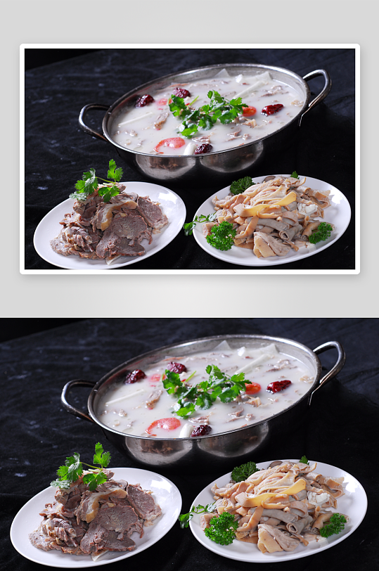 羊肉羊杂组合汤锅火锅配菜摄影图