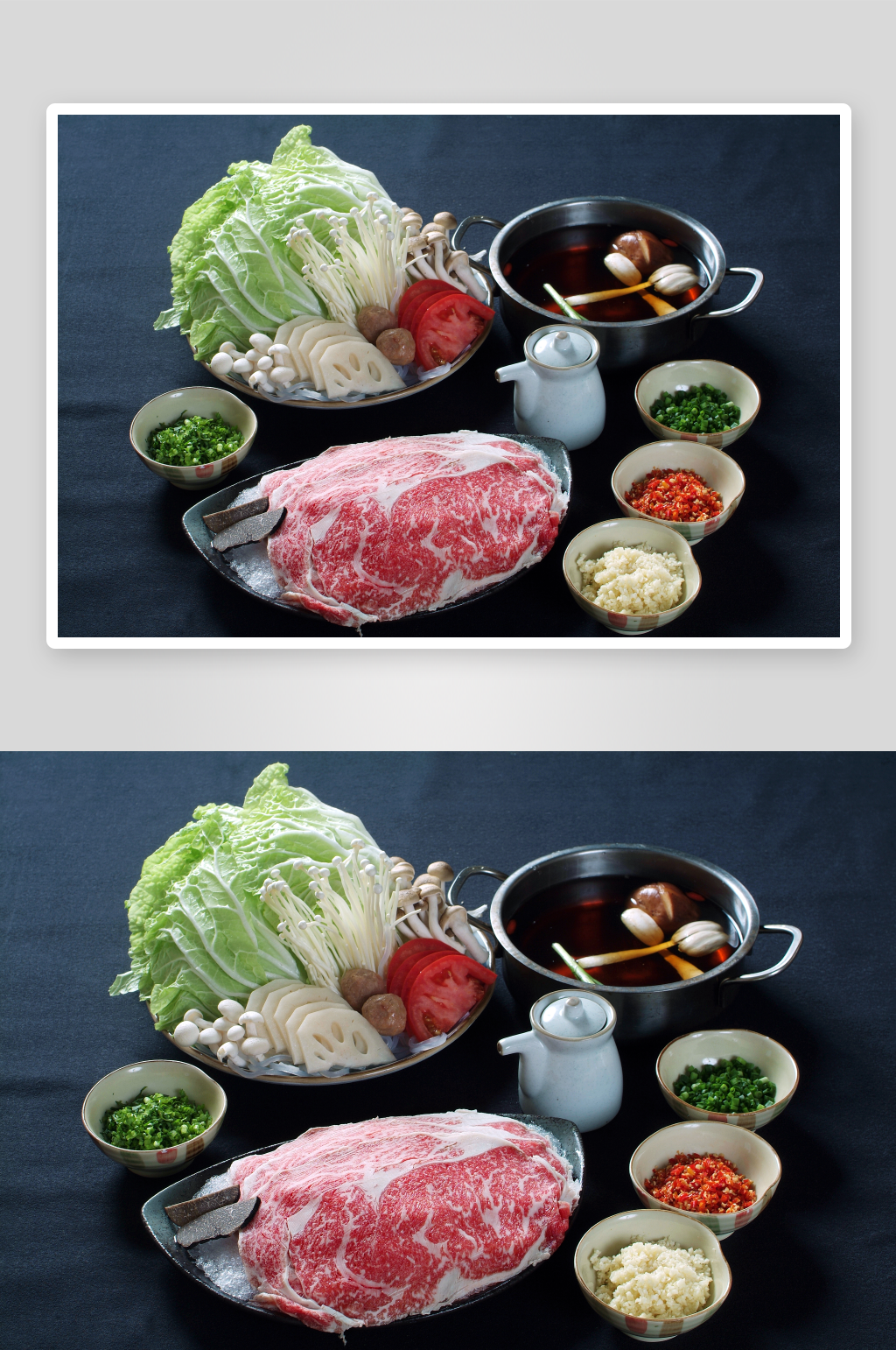 松露火锅黑松露雪花牛肉火锅火锅配菜摄影图素材