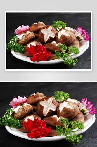 鲜香菇火锅配菜摄影图