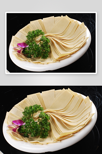 鲜豆腐皮火锅配菜摄影图