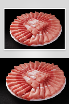 肥牛羔羊肉火锅配菜摄影图