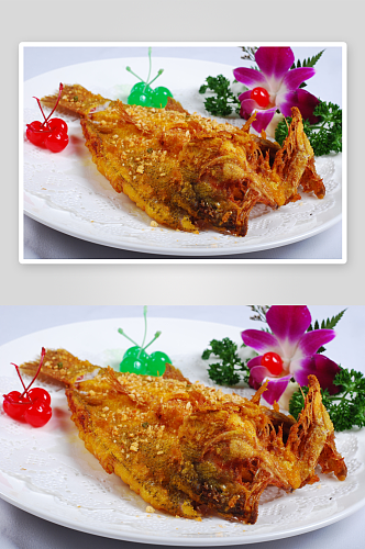 蒜香鲈鱼凉菜美食摄影图