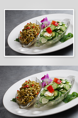 腌蒜苔拼黄瓜元份凉菜美食摄影图