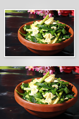 小碗蒸韭菜炒鸡蛋美食高清摄影图