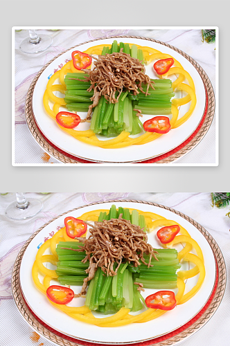 土芹菜拌肉丝美食高清摄影图