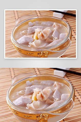 地瓜香笋煮鱼皮饺美食高清摄影图