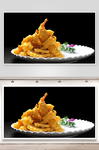 锅巴脆皮虾咸鲜味美食高清摄影图