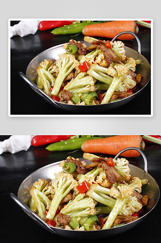 干锅有机花菜美食高清摄影图
