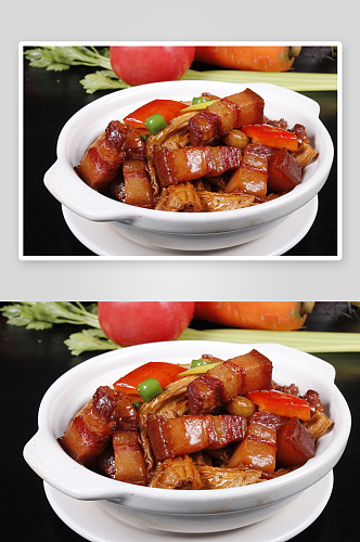 腐竹炖红烧肉美食高清摄影图
