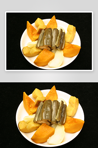 南瓜土豆茄子蒸美食高清摄影图