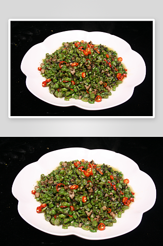 榄菜肉碎四季豆美食高清摄影图