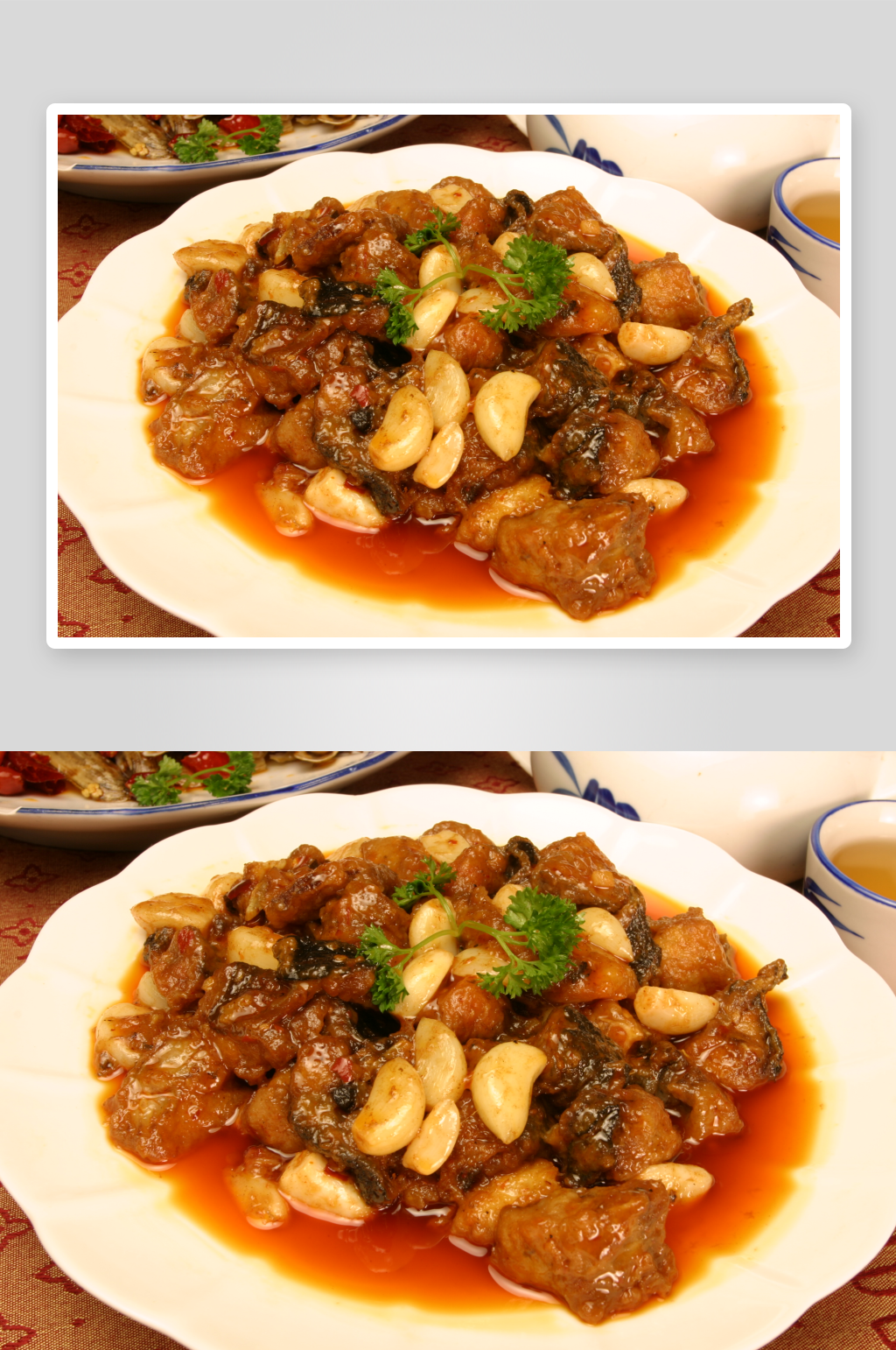 大蒜烧鲶鱼美食高清摄影图素材