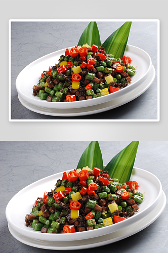 橄榄菜四季豆美食高清摄影图