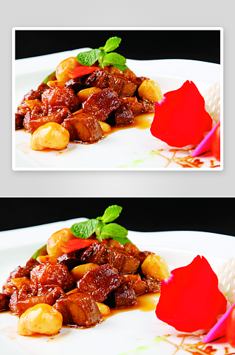 粽香板栗红烧肉美食高清摄影图