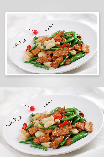 鲜马蹄蜜豆过油肉美食高清摄影图