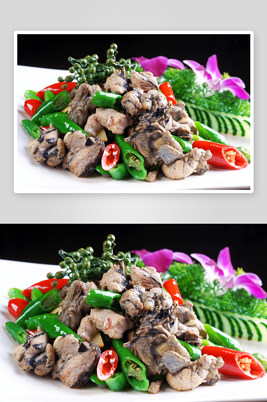 鲜椒爆乌鸡美食高清摄影图