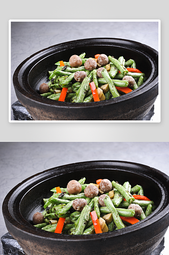 鹅肝揽菜焗豆王美食高清摄影图