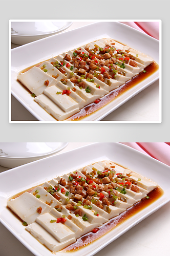 榨菜肉松蒸内酯豆腐元每例美食高清摄影图