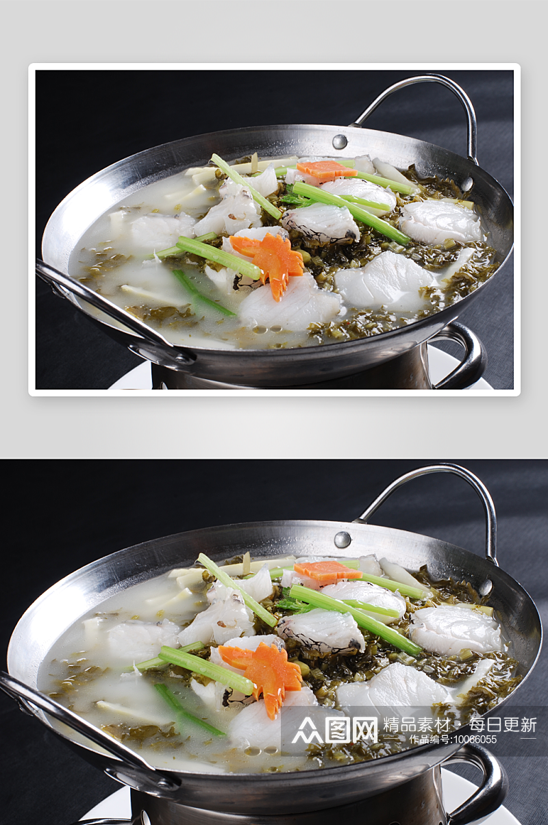 雪菜银鳕鱼锅美食高清摄影图素材