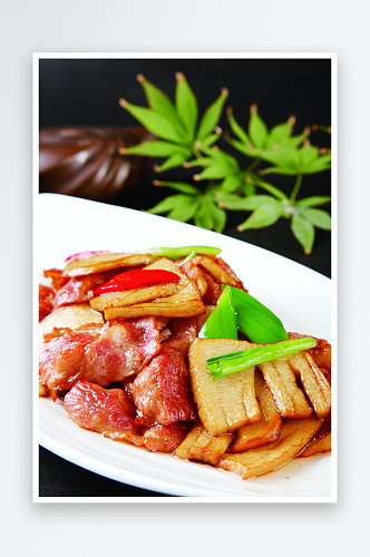 杏鲍菇炒培根肉美食高清摄影图