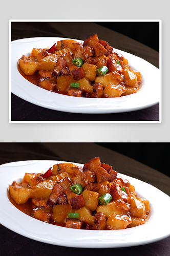 小土豆红烧肉美食高清摄影图
