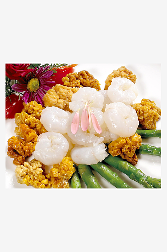 黄耳炒水晶虾球美食高清摄影图
