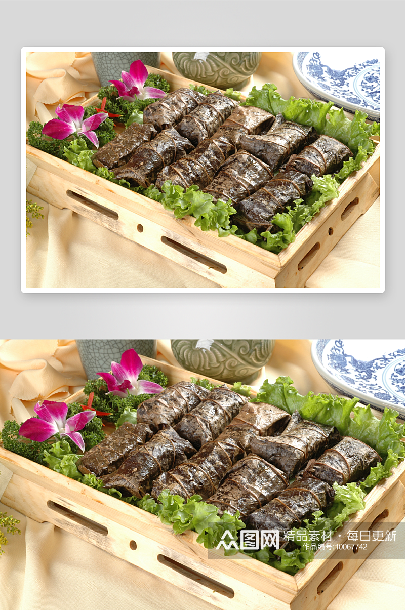 荷叶糯米蒸条排元例美食高清摄影图素材