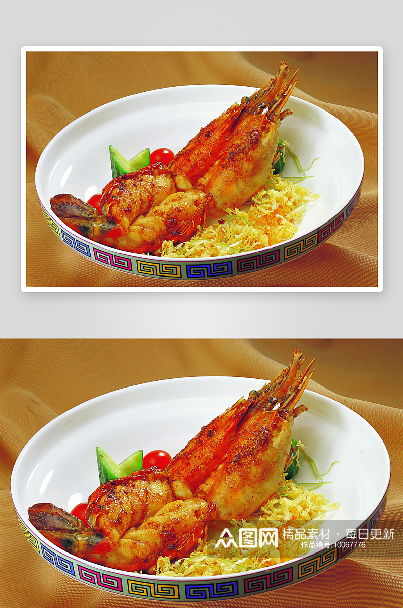 堂煎越南虎虾美食高清摄影图素材
