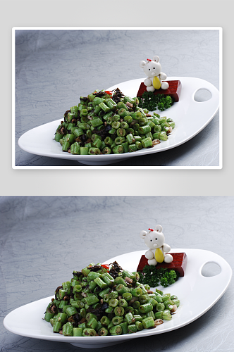 榄菜肉碎炒豆角元美食高清摄影图