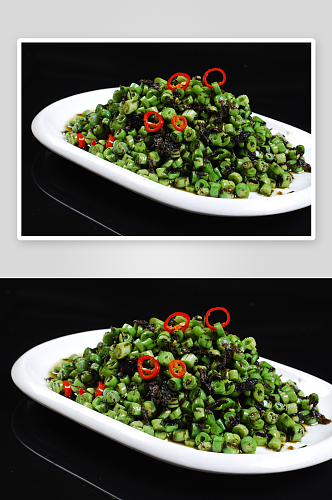 榄菜肉碎炒豆角美食高清摄影图