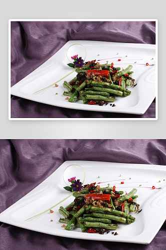 榄菜肉松炒酿四季豆例美食高清摄影图