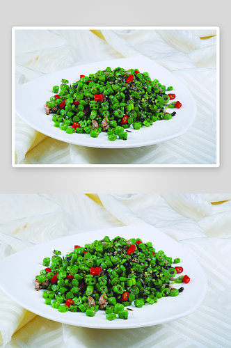 榄菜炒四季豆美食高清摄影图