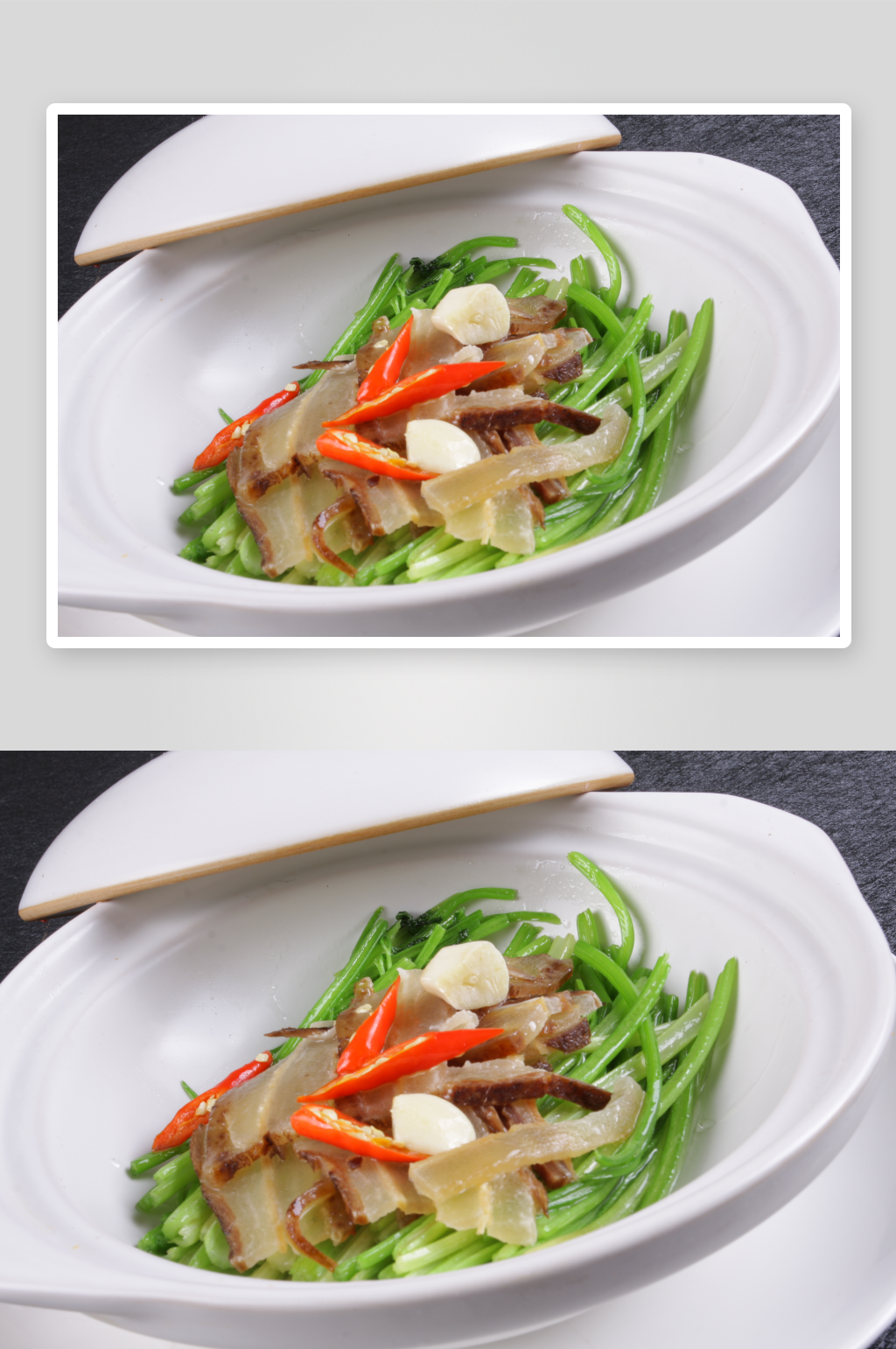 腊味油焖茼蒿杆美食高清摄影图素材
