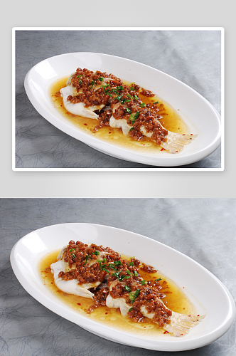 腊八酱蒸红鳟鱼美食高清摄影图