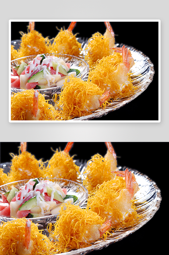 海鲜水果沙拉虾美食高清摄影图