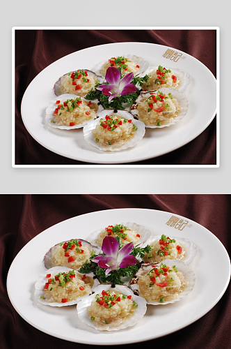 蒜茸粉丝蒸扇贝位美食高清摄影图