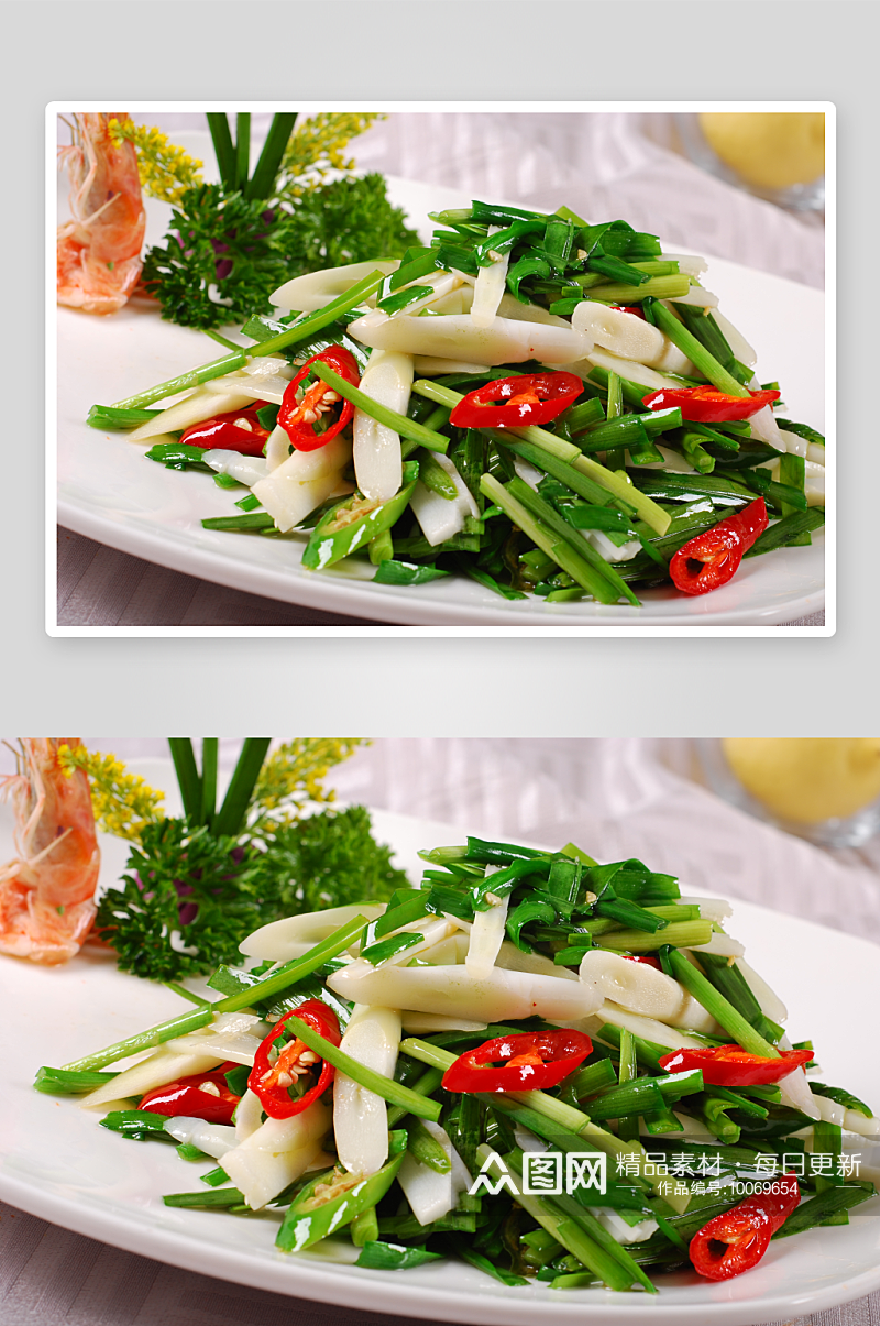 韭菜炒罗汉笋元例美食高清摄影图素材