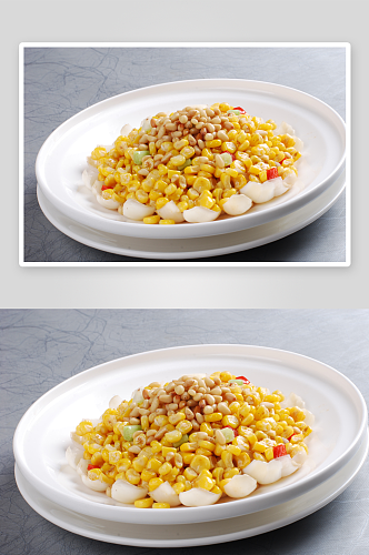 松仁玉米百合美食高清摄影图
