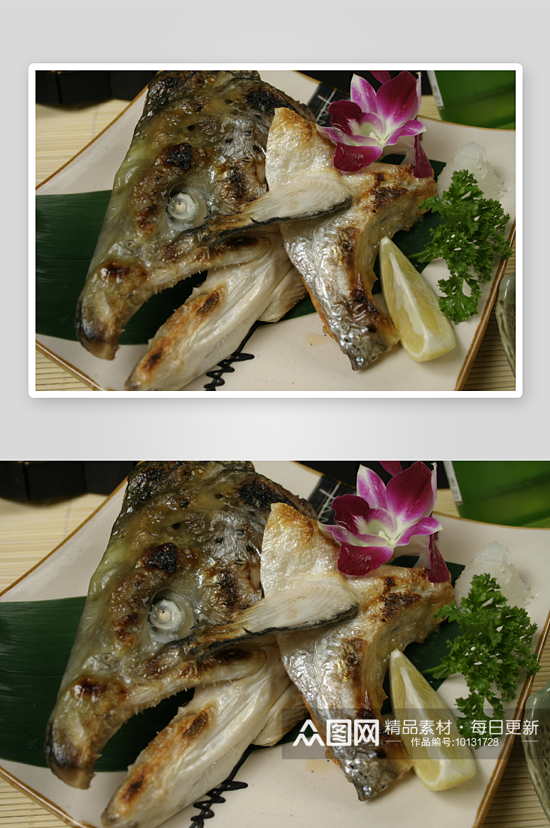 烤三文鱼头美食高清摄影图素材