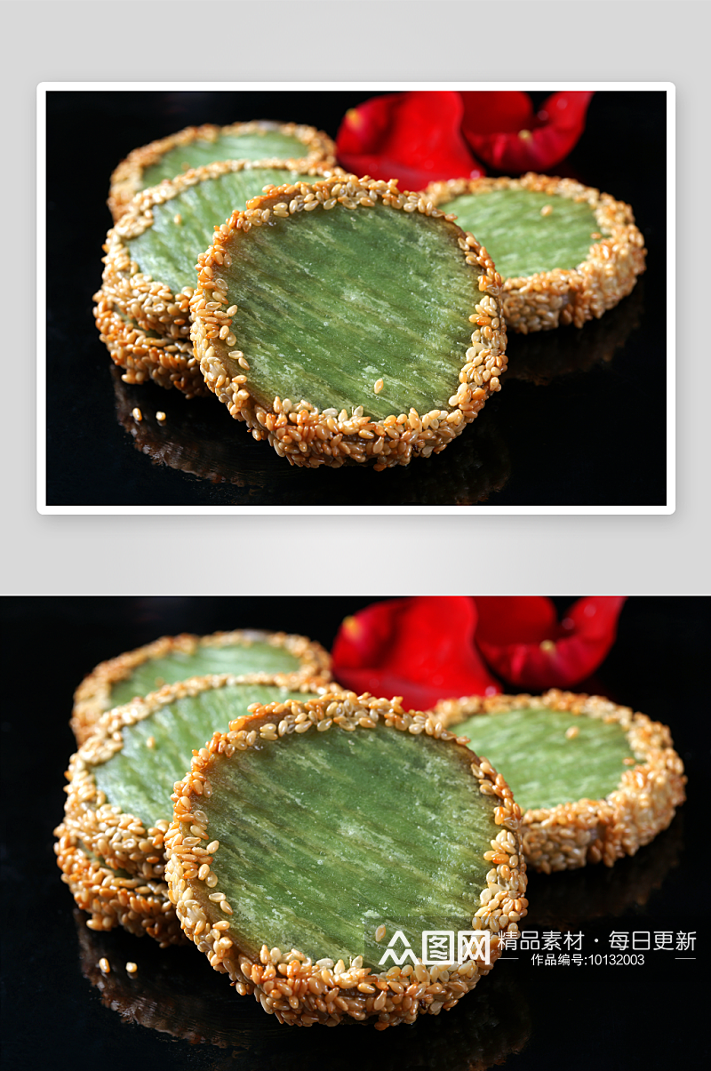 精品主食绿茶佛饼美食高清摄影图素材